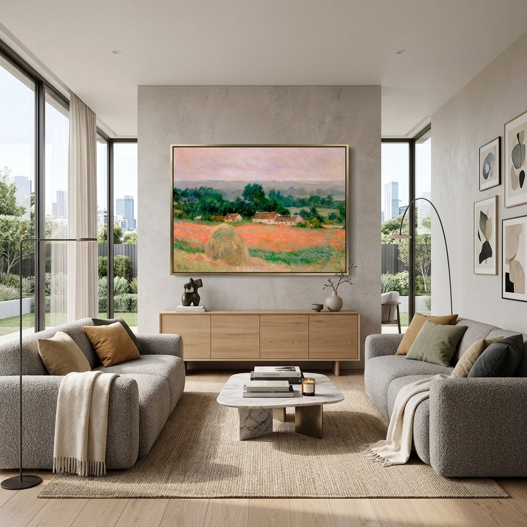 Reproduktion: Heuhaufen in Giverny, Reproduktion, Kunstdruck auf Leinwand, Wandbild