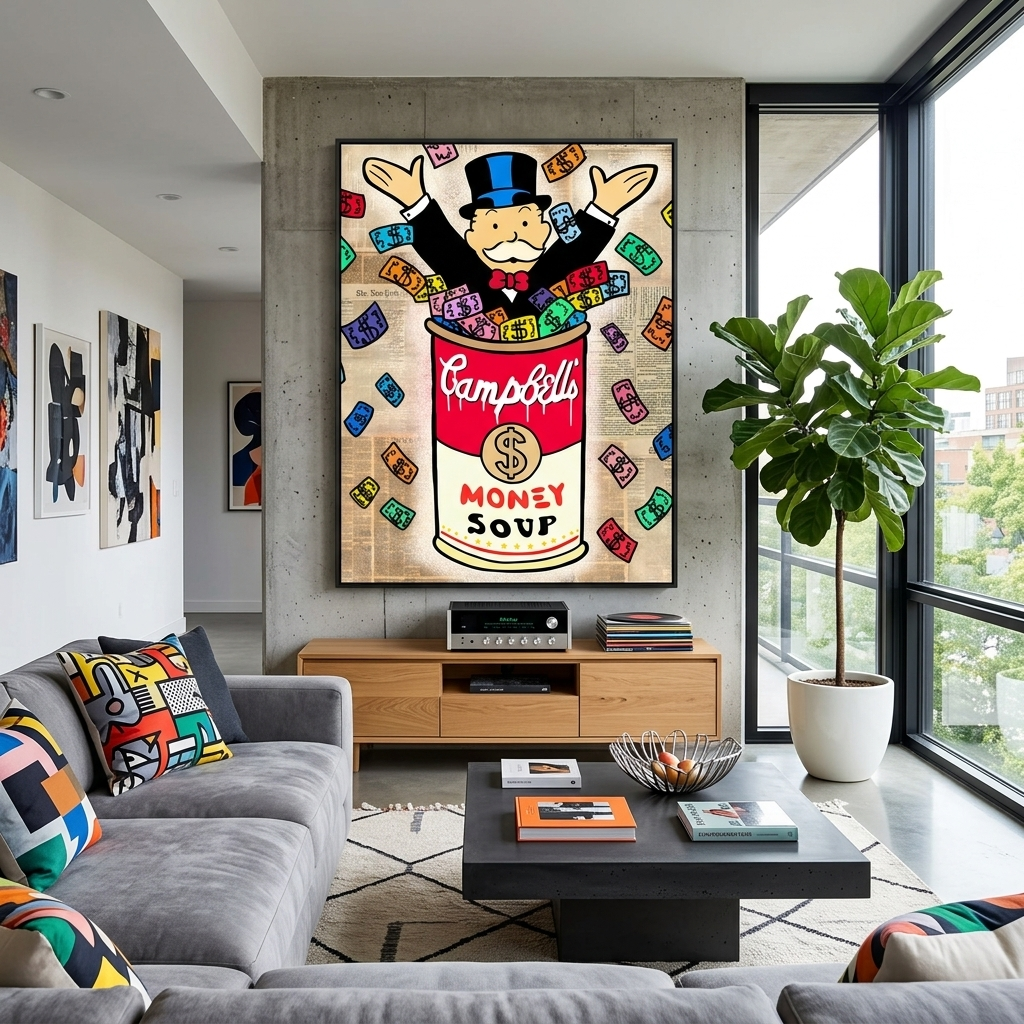 Monopoly Money soup Canvas Wall Art Print