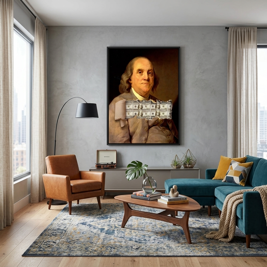 Benjamin Fransclin und Dollar Inspirierender Kunstdruck auf Leinwand