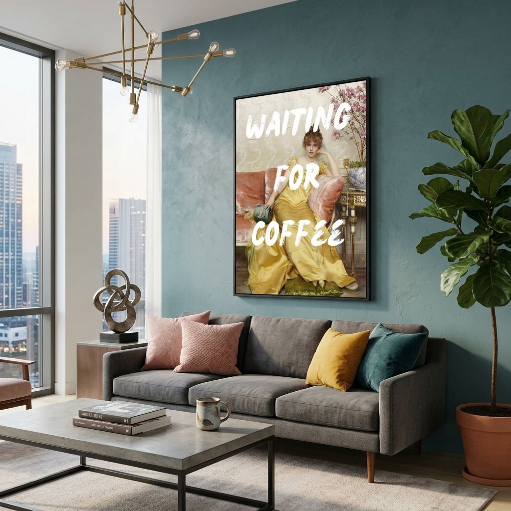 Kunstdruck auf Leinwand „Reverie. Warten auf Kaffee“