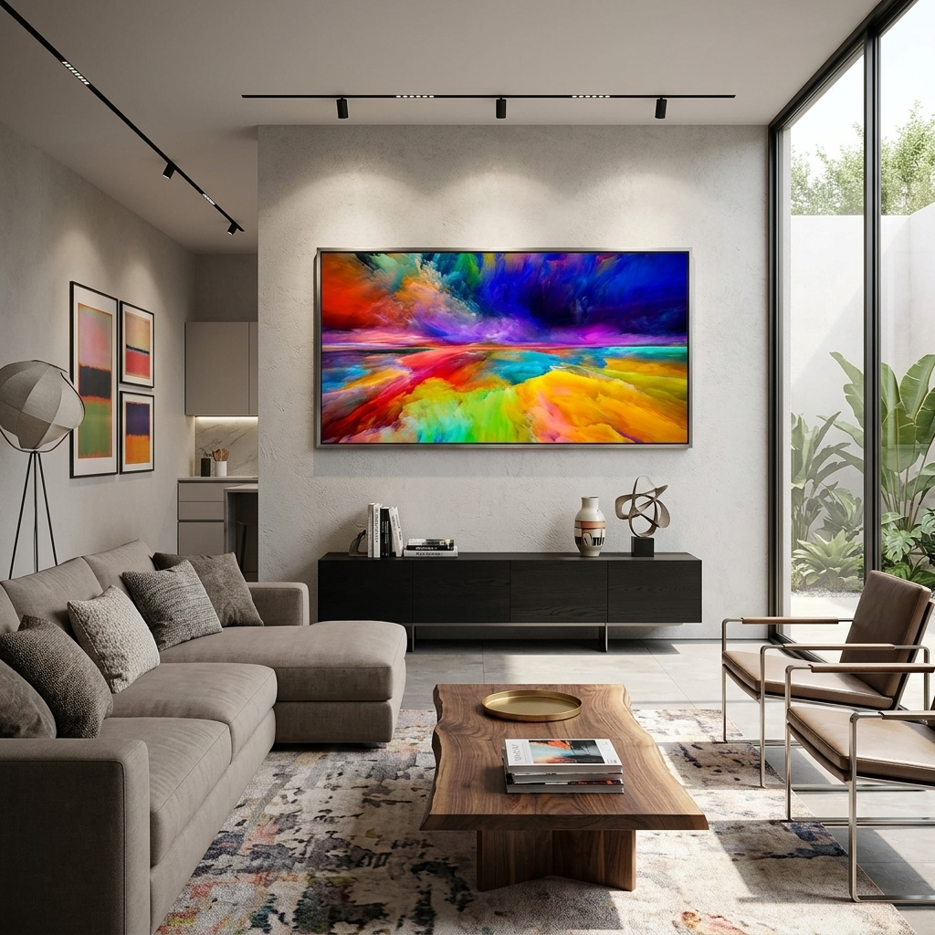 Kunstdruck auf Leinwand, abstrakt, Gelb, Blau und Rot