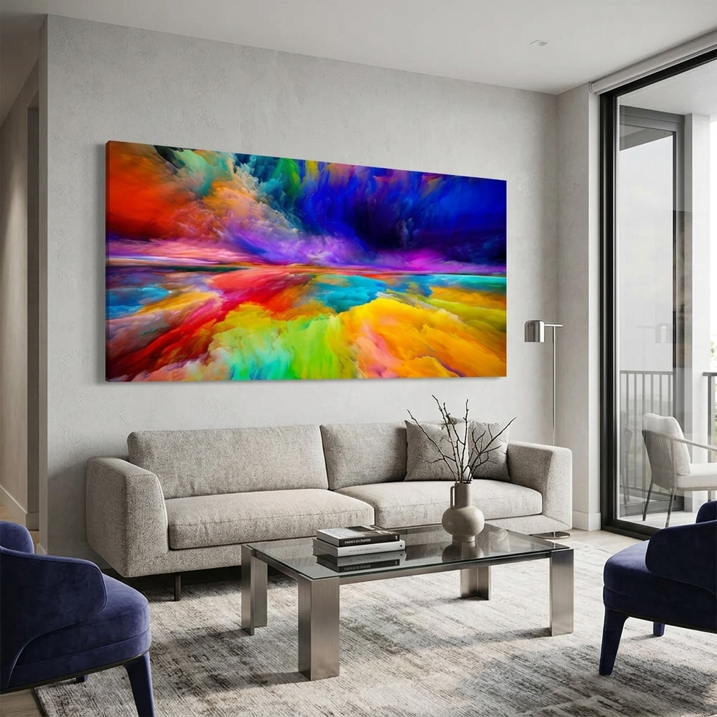 Kunstdruck auf Leinwand, abstrakt, Gelb, Blau und Rot