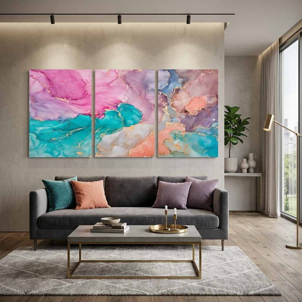 Modularer, schillernder Abstraktions-Kunstdruck auf Leinwand, mehrere Teile