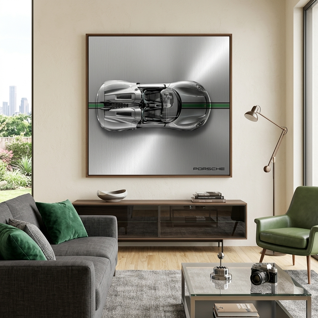 Leinwandbild, Porsche 911, grün, auf grauem Hintergrund
