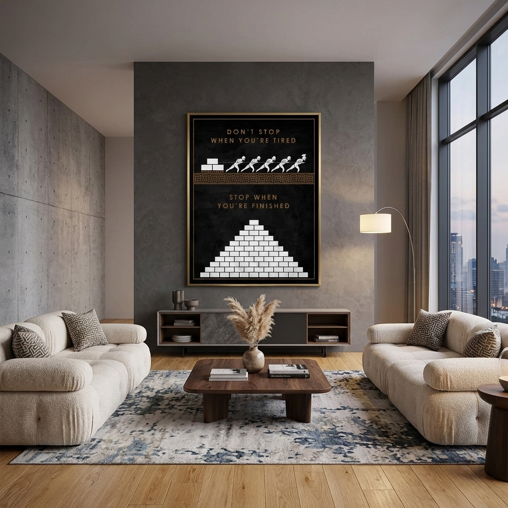Zur Motivation. Hören Sie nicht auf, wenn Sie müde sind. Motivierender Kunstdruck auf Leinwand.