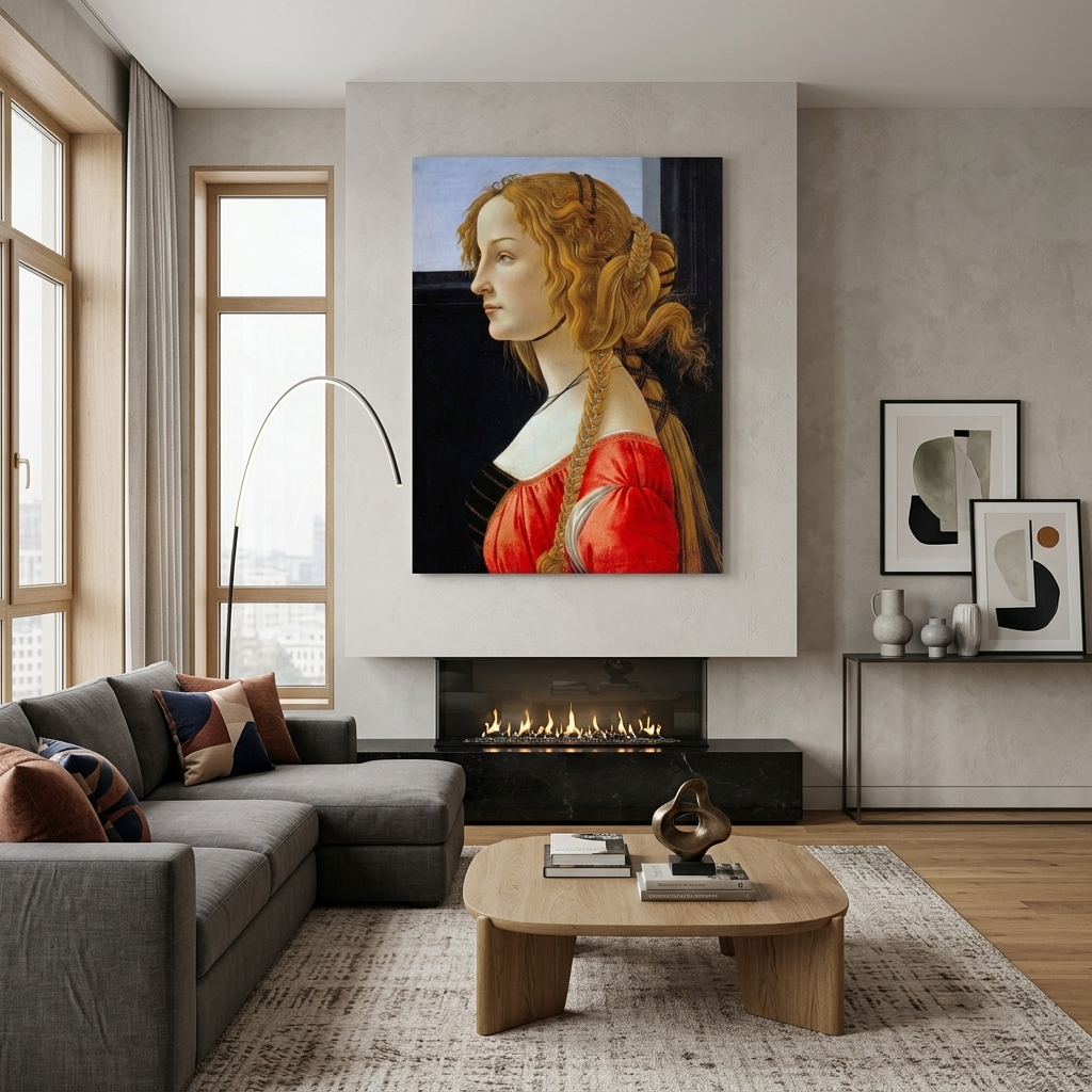 Reproduktion von Botticellis Porträt einer jungen Frau, Reproduktion auf Leinwand, Kunstdruck