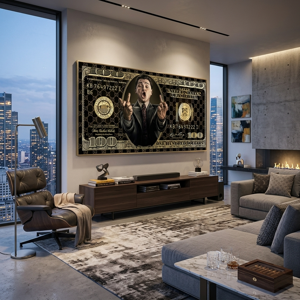 100 dollar bill black and gold The Wolf of Wall Street Motivational Canvas Wall Art Print