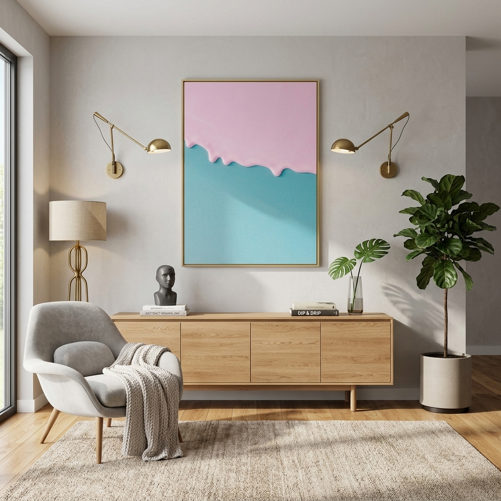 Leinwandbild, Motiv: Spritzer rosa Farbe auf blauem Hintergrund