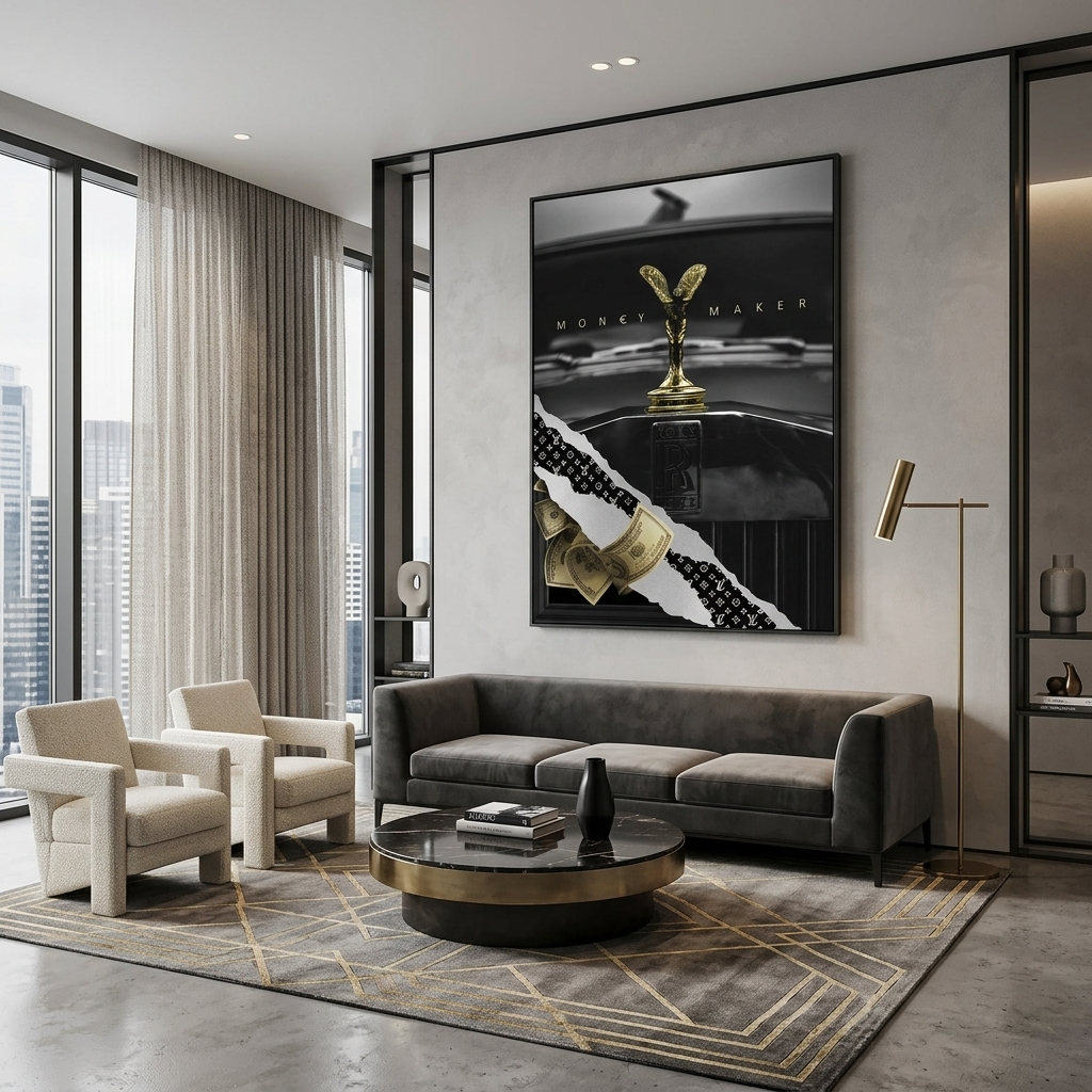 Money Maker with gold dollars Motivational Canvas Wall Art Print