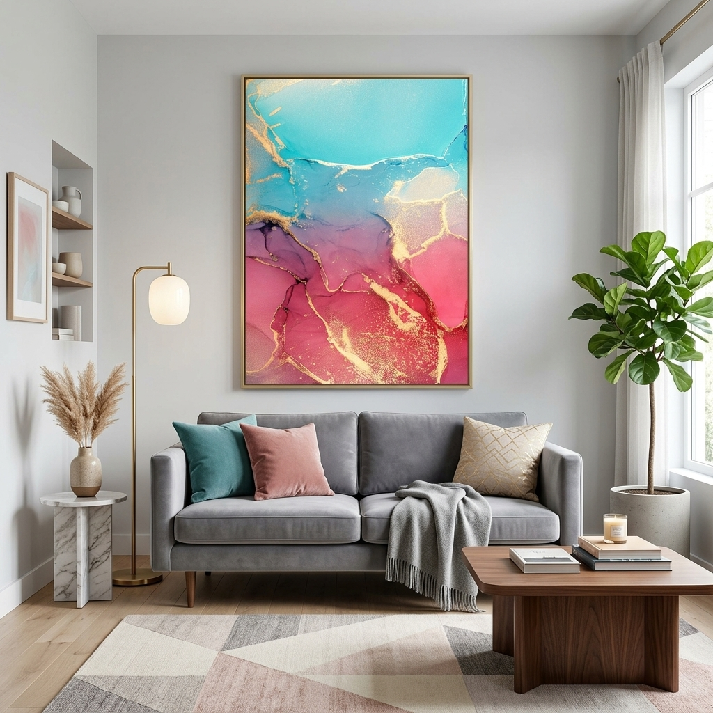 Türkisrosa Abstraktion Leinwand Wand Kunstdruck