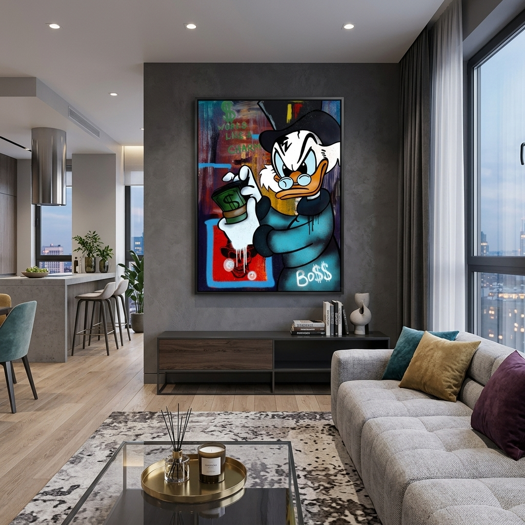 Scrooge Boss Inspirierender Kunstdruck auf Leinwand