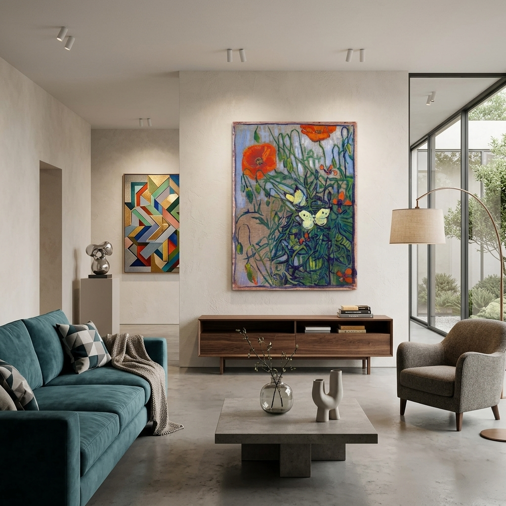 Reproduktion „Schmetterlinge und Mohnblumen“ von Vincent Van Gogh, Reproduktion auf Leinwand, Wand-Kunstdruck