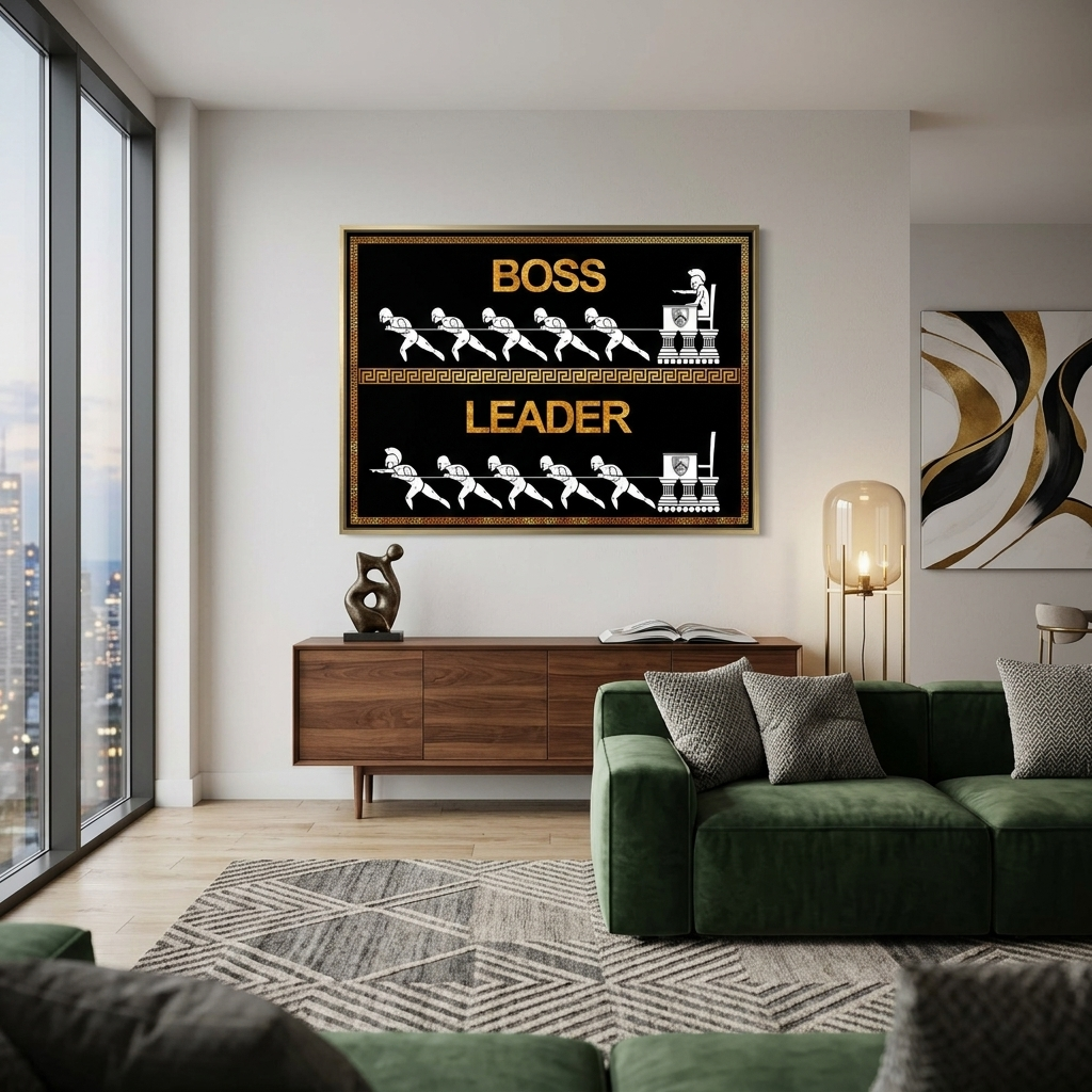 Boss Leader – Motivierender Kunstdruck auf Leinwand, Schwarz und Gold