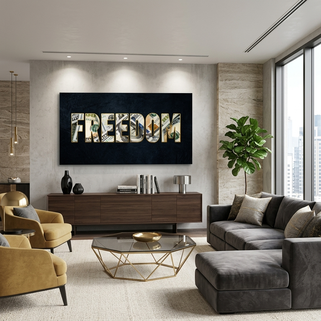 FREEDOM on a dark blue background Motivational Canvas Wall Art Print