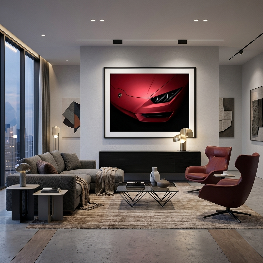 Leinwandbild, Wandbild, Frontscheinwerfer, roter Lamborghini