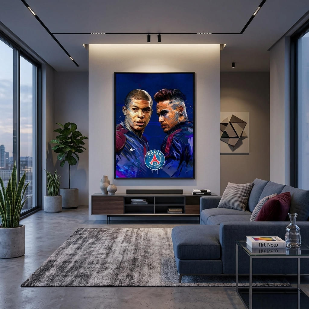 PSG-Spieler Neymar und Kylian Mbappe – Kunstdruck auf Leinwand
