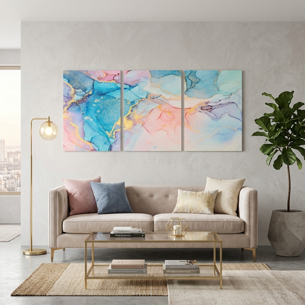 Modularer, pudriger, türkisfarbener, abstrakter, mehrteiliger Kunstdruck auf Leinwand