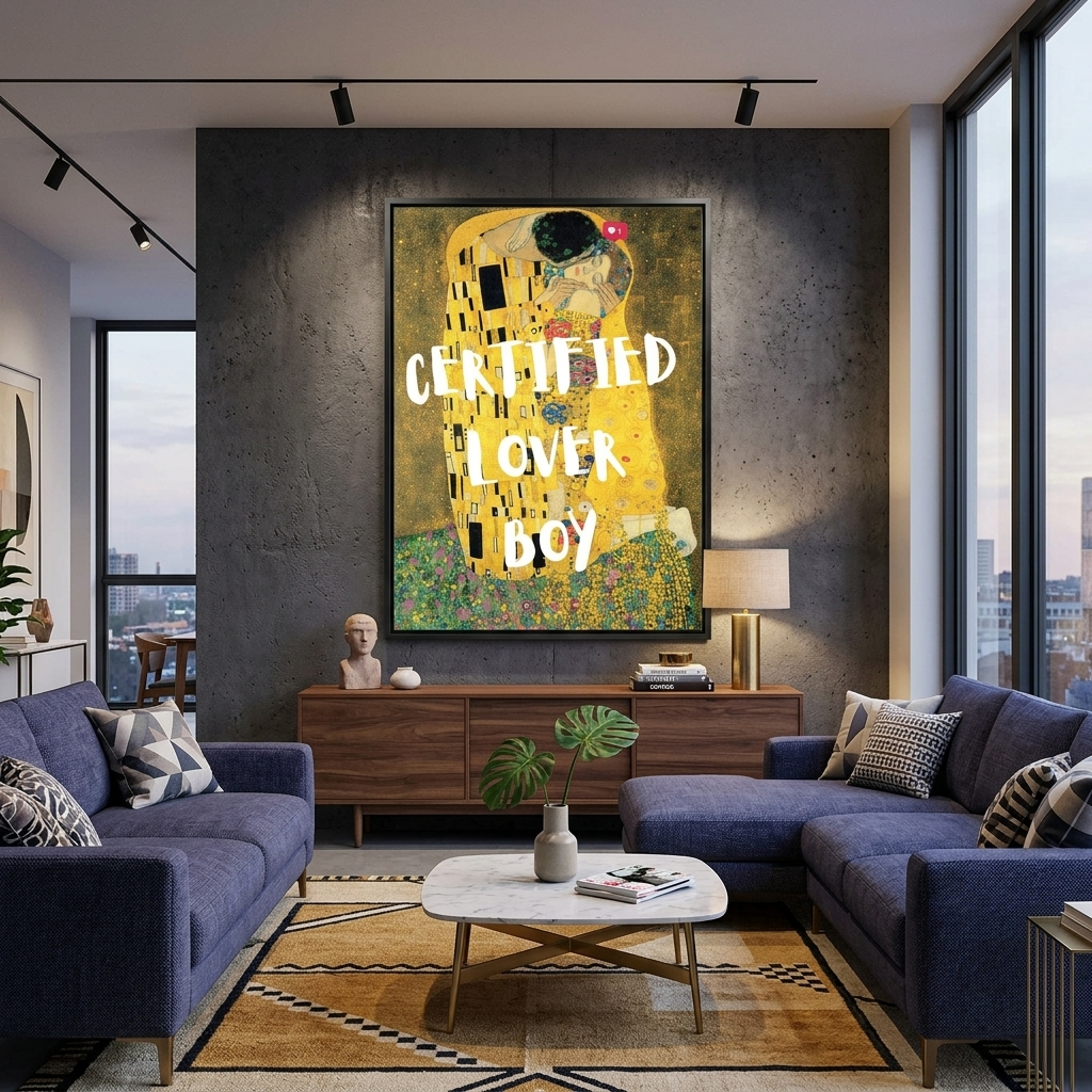 Kunstdruck auf Leinwand, Motiv: Der Kuss. Certified Lover Boy