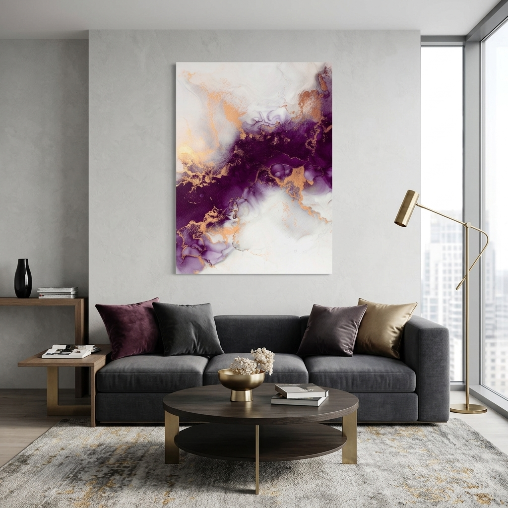 Lila und grau Abstraktion Leinwand Wand Kunstdruck