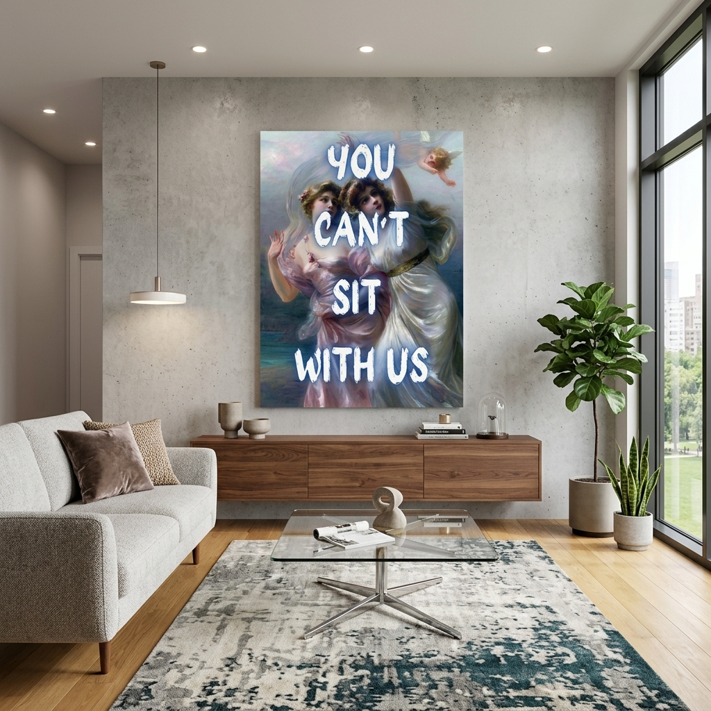 Kunstdruck auf Leinwand, Motiv: „Du kannst nicht bei uns sitzen“