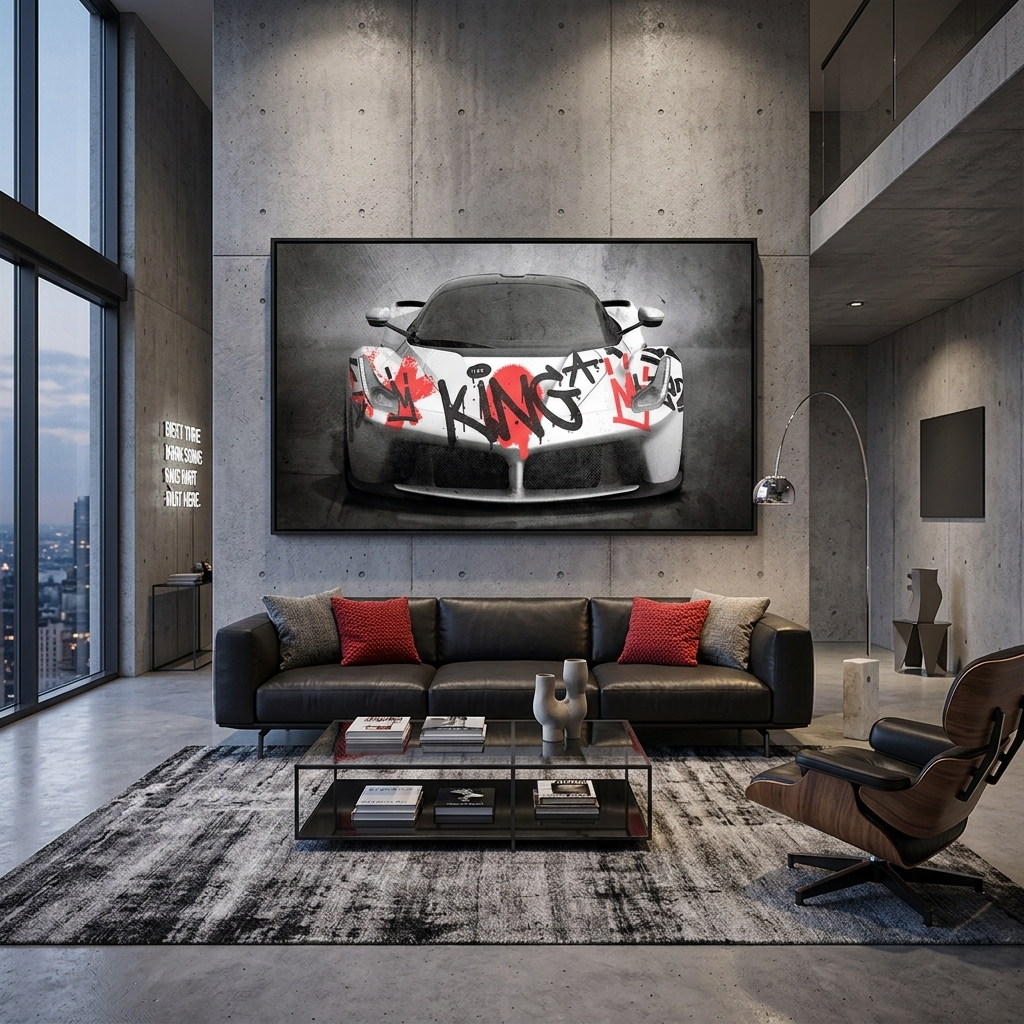 Zur Motivation Graffiti King Ferrari Mercedes Motivierender Leinwand-Kunstdruck