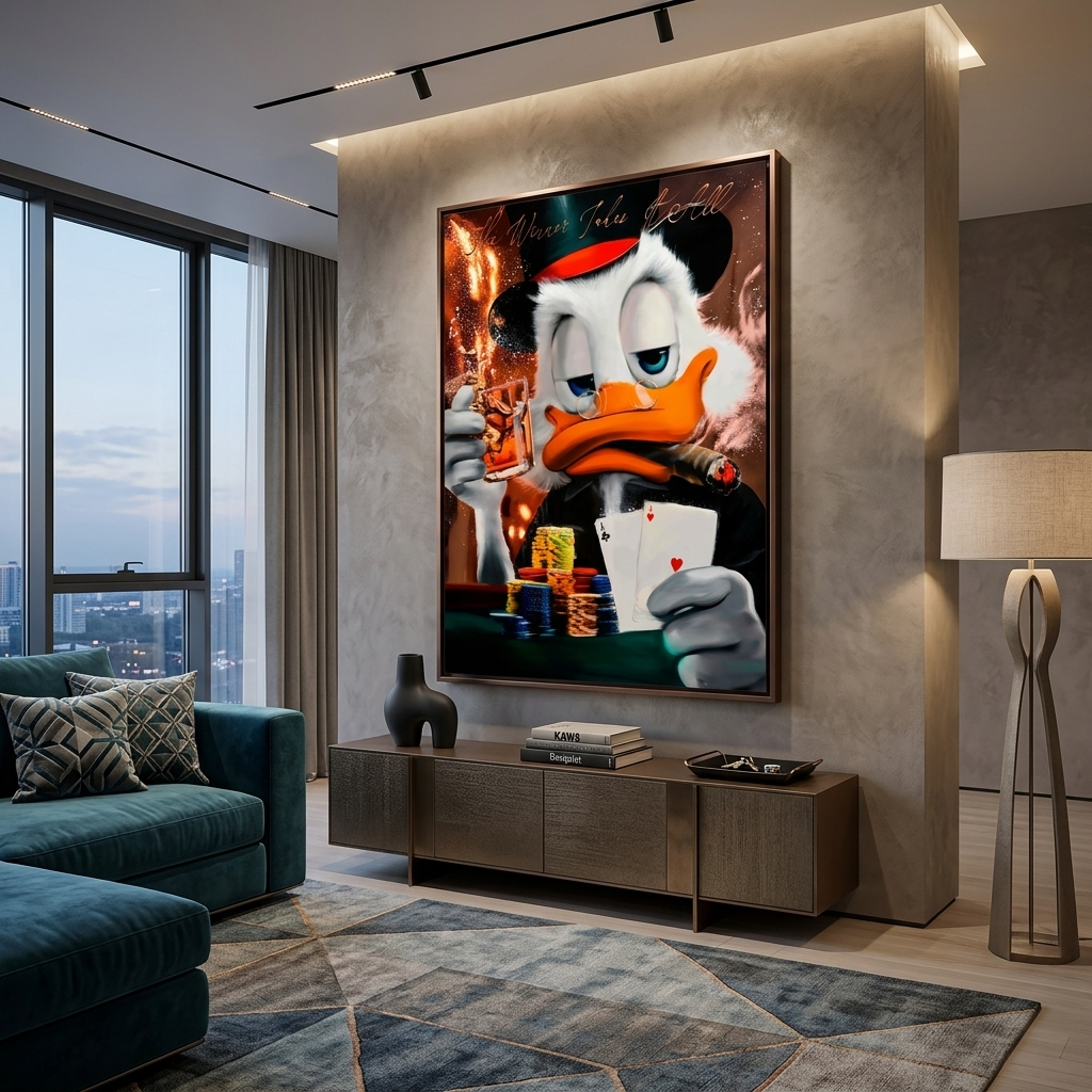 Scrooge. Der Gewinner bekommt alles. Inspirierender Kunstdruck auf Leinwand.