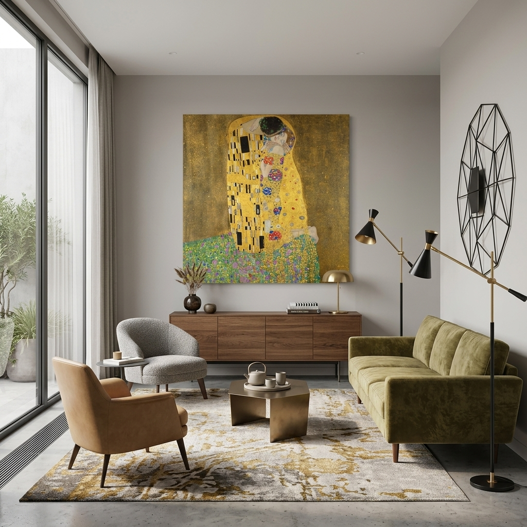 Reproduktion „Der Kuss“ von Gustav Klimt, Reproduktion auf Leinwand, Wand-Kunstdruck
