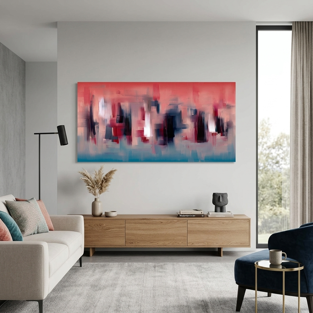 Rot und Blau abstrakt mit dunklen Details Abstraktion Leinwand Wand Kunstdruck