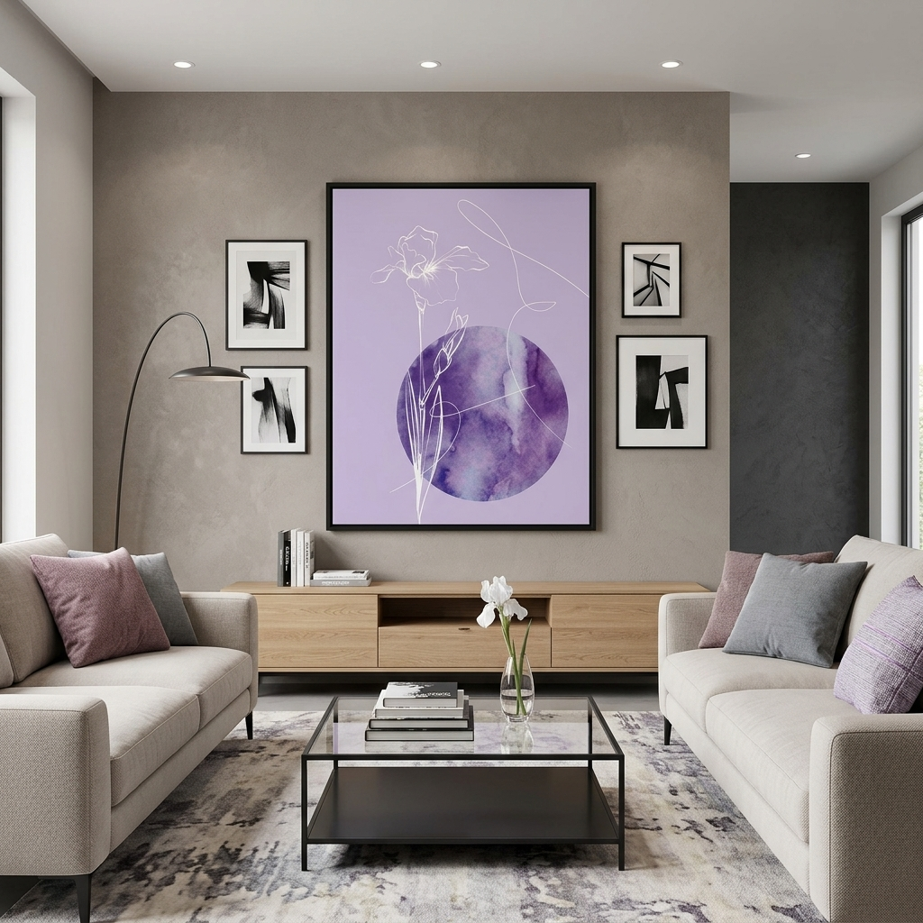 Weiße Linien auf einem weichen lila Hintergrund Abstraktion Leinwand Wand Kunstdruck