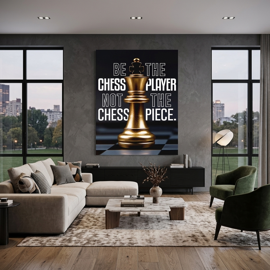 Zur Motivation Schachkönig Gold Motivierender Leinwand-Kunstdruck