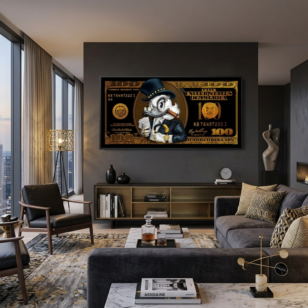 100 Dollar Schein schwarz und gold Scrooge motivierende Leinwand Wand Kunstdruck