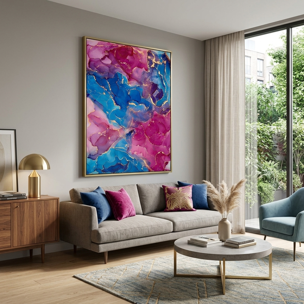 Rosa und blau Abstraktion Leinwand Wand Kunstdruck