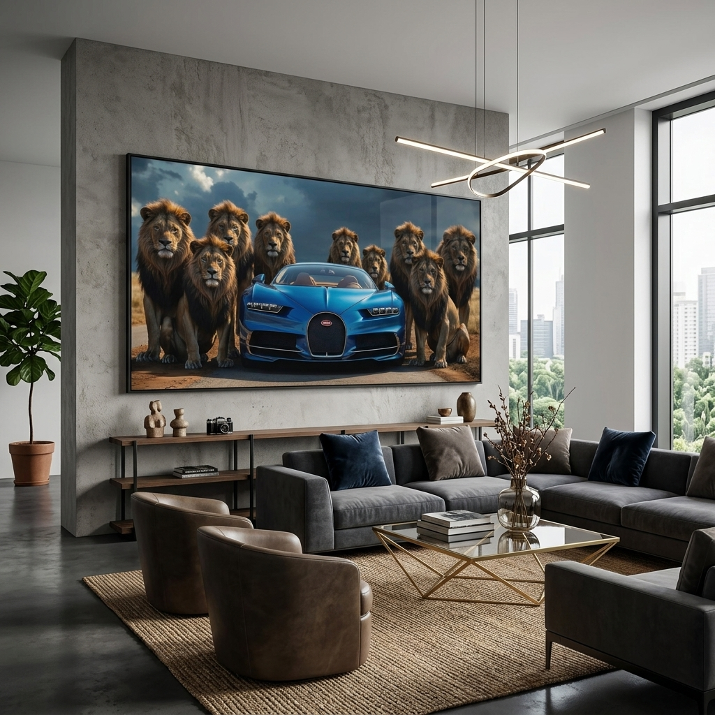 Leinwandbild, Porsche 911, grün, auf grauem Hintergrund