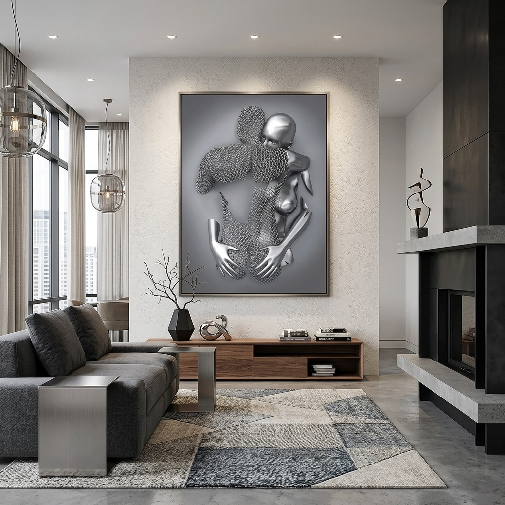 Leinwandbild mit Metallstatuen
