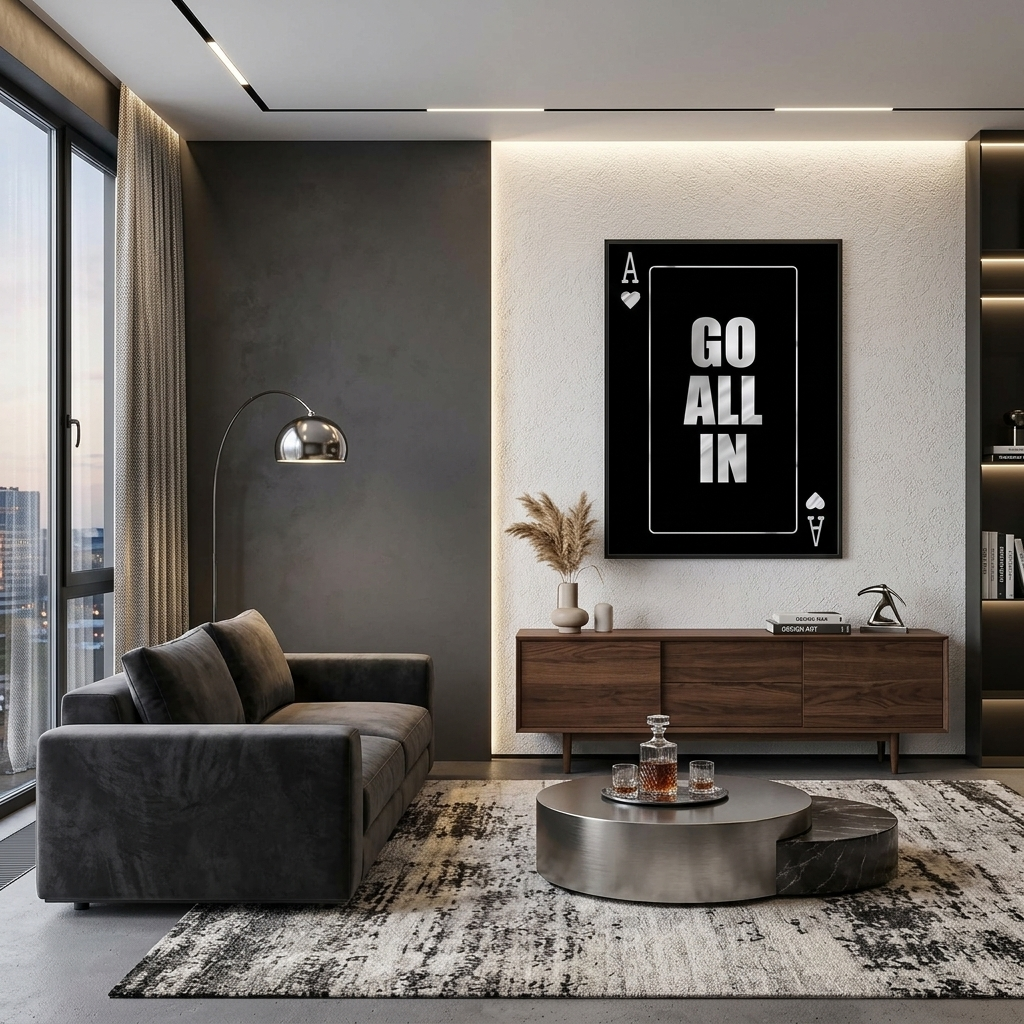 Zur Motivation – Alles in Silber – Motivierender Kunstdruck auf Leinwand