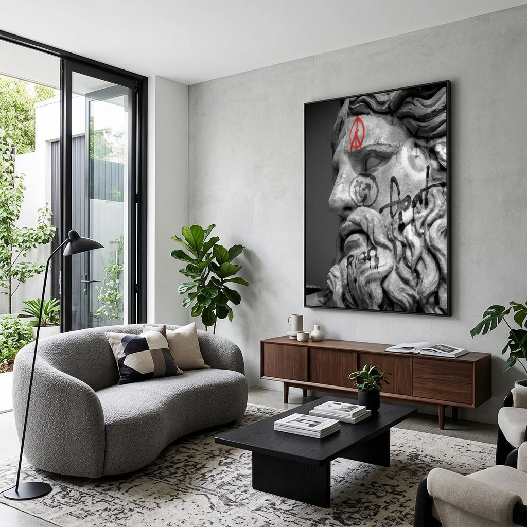 Kunstdruck auf Leinwand mit Zeus-Statue für Zuhause
