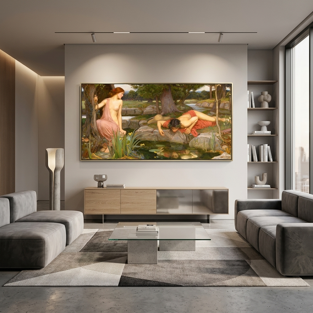 Echo und Narziss, John William Waterhouse, Reproduktion, Leinwand, Wand-Kunstdruck