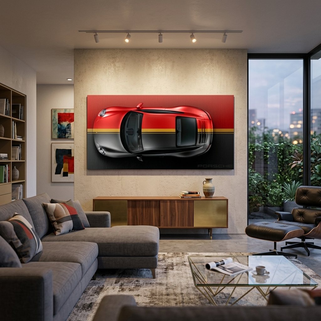 Leinwandbild, Porsche 911, grün, auf grauem Hintergrund