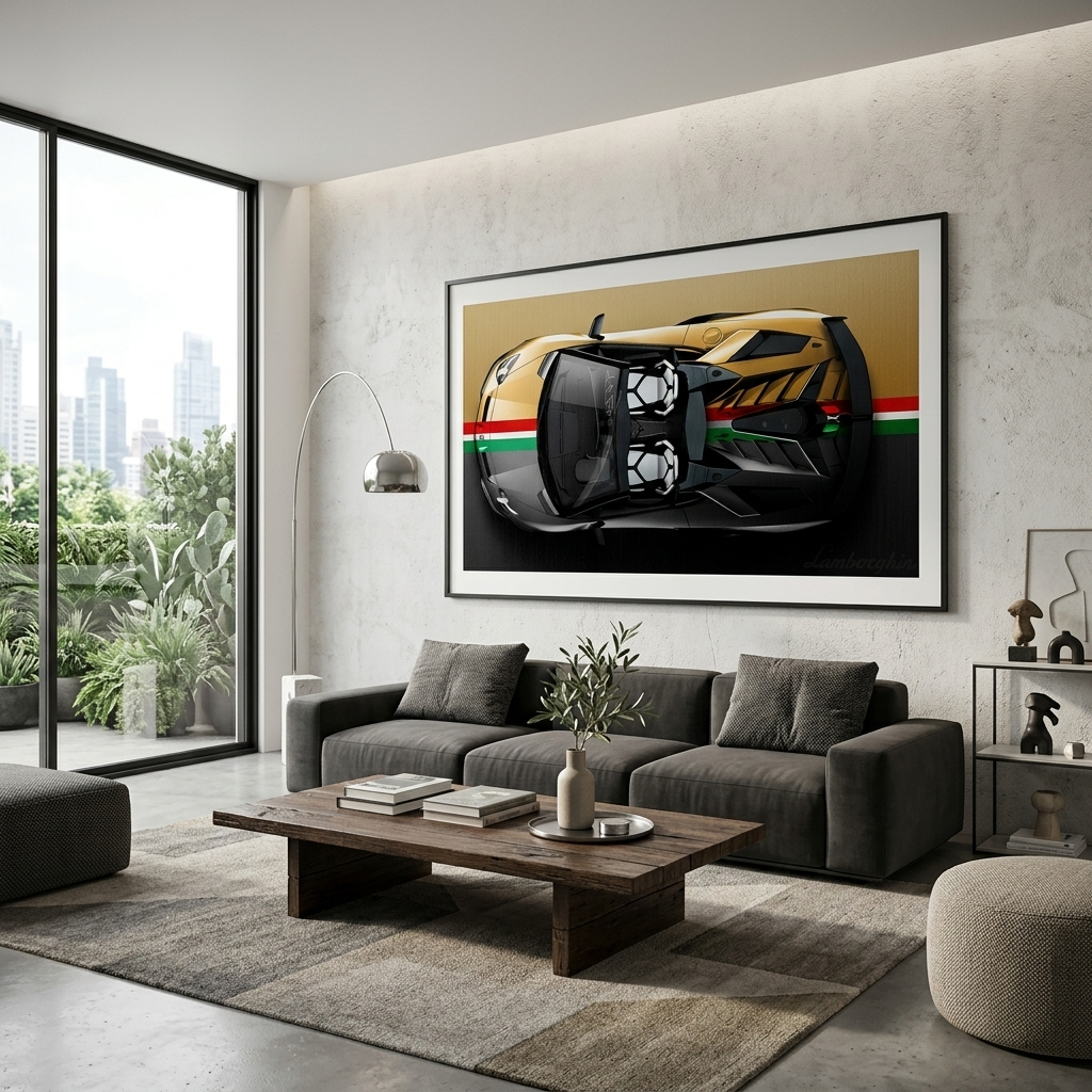 Leinwandbild, Porsche 911, grün, auf grauem Hintergrund