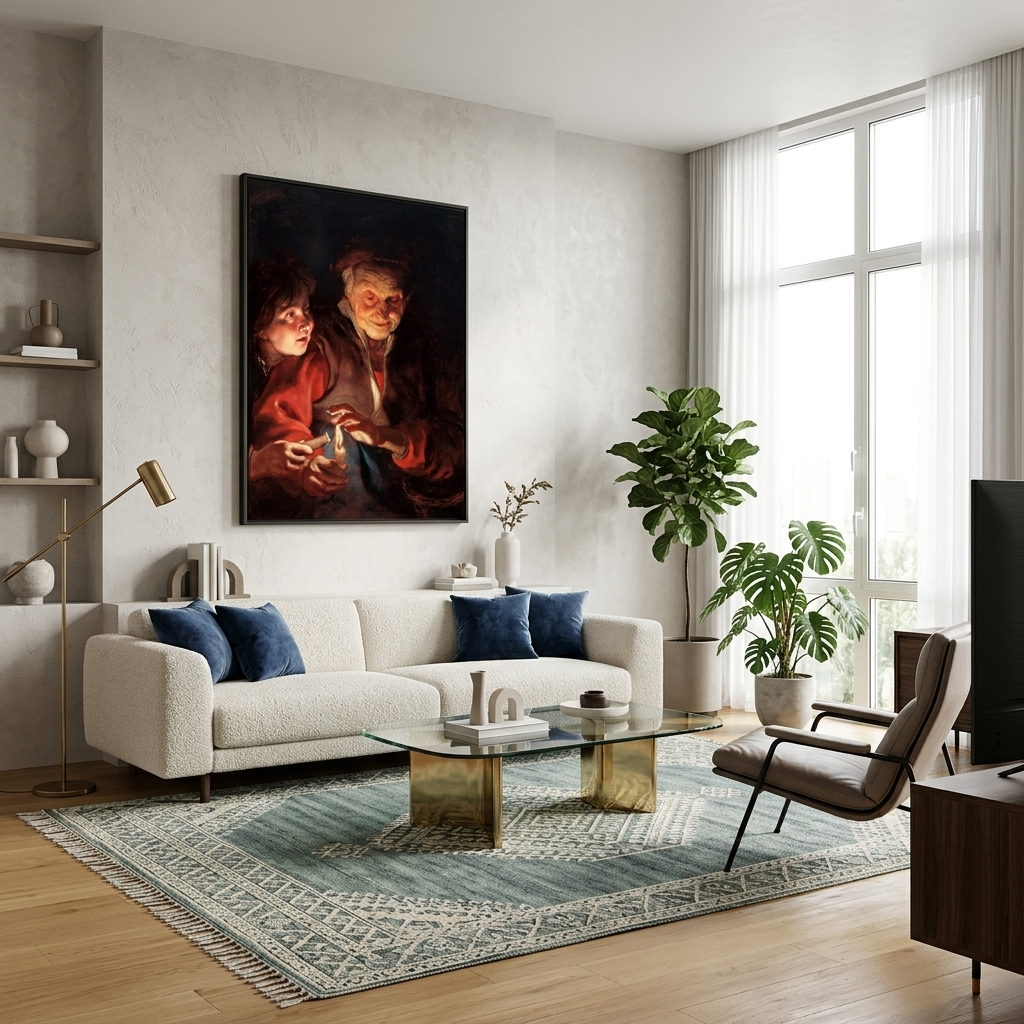 Reproduktion: Eine alte Frau und ein Junge mit Kerzen, Rubens-Reproduktion, Kunstdruck auf Leinwand