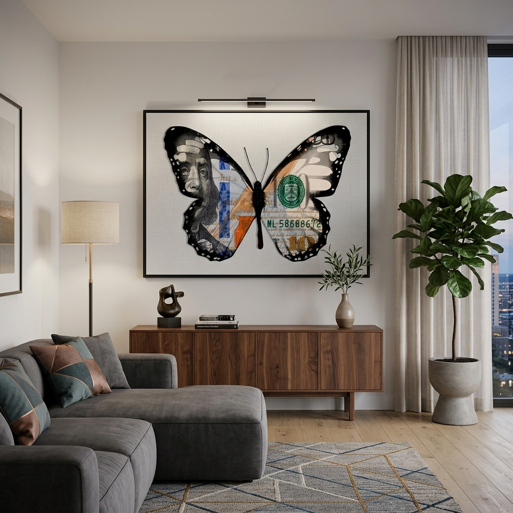 Schmetterling Dollar weiß motivierende Leinwand Wand Kunstdruck