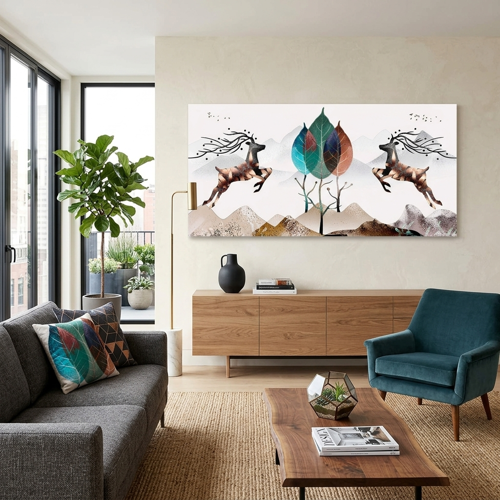 Zwei Hirsche in den Bergen Abstraktion Leinwand Wand Kunstdruck