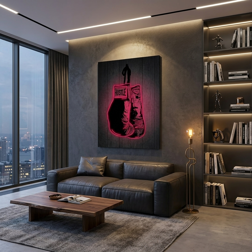 Zur Motivation Hustle Champ Boxhandschuhe Motivierender Leinwand-Kunstdruck