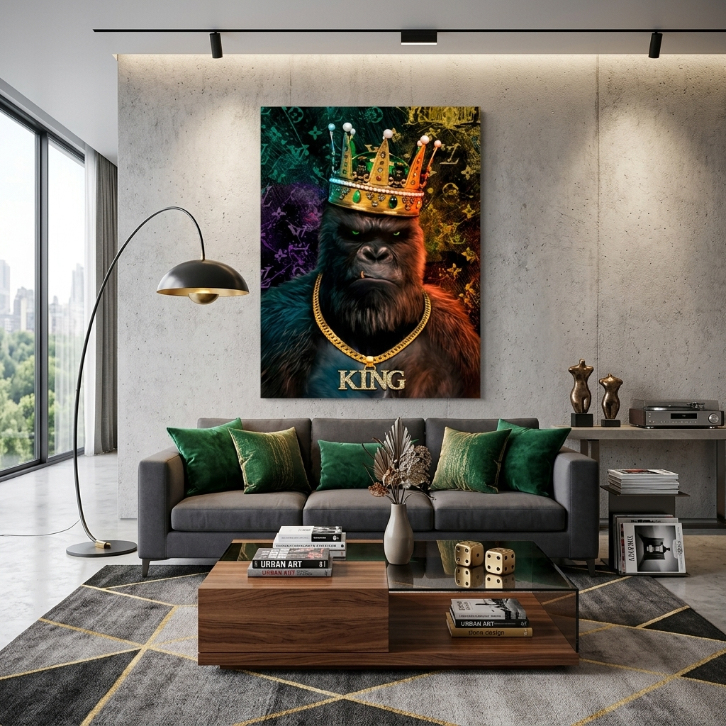 Motivierender Leinwand-Kunstdruck „Königlicher Gorilla“
