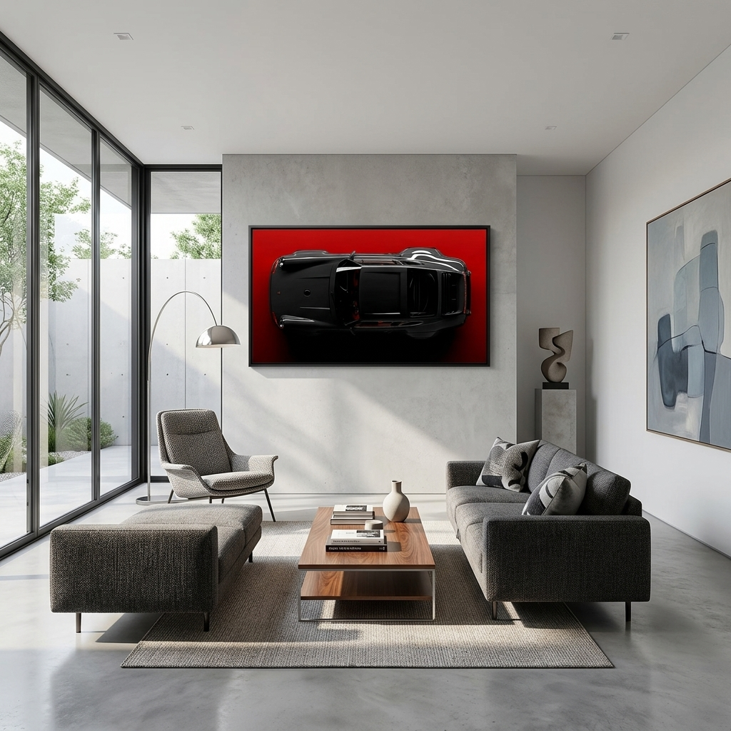 Сar dark gray Porsche 911 on red background Canvas Wall Art Print