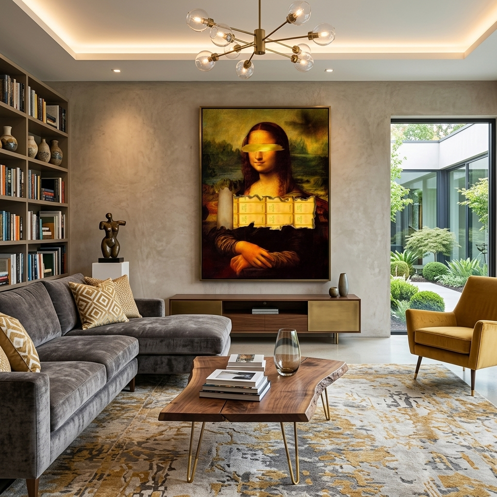 Mona Lisa mit Goldbarren, inspirierender Kunstdruck auf Leinwand