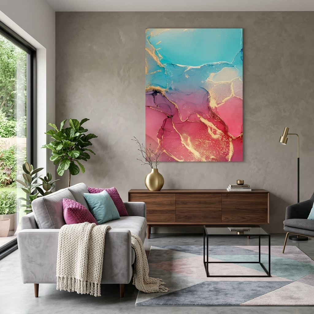 Türkisrosa Abstraktion Leinwand Wand Kunstdruck