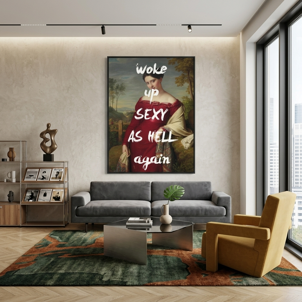 Kunstdruck auf Leinwand, aufgewacht, sexy wie die Hölle, wieder da