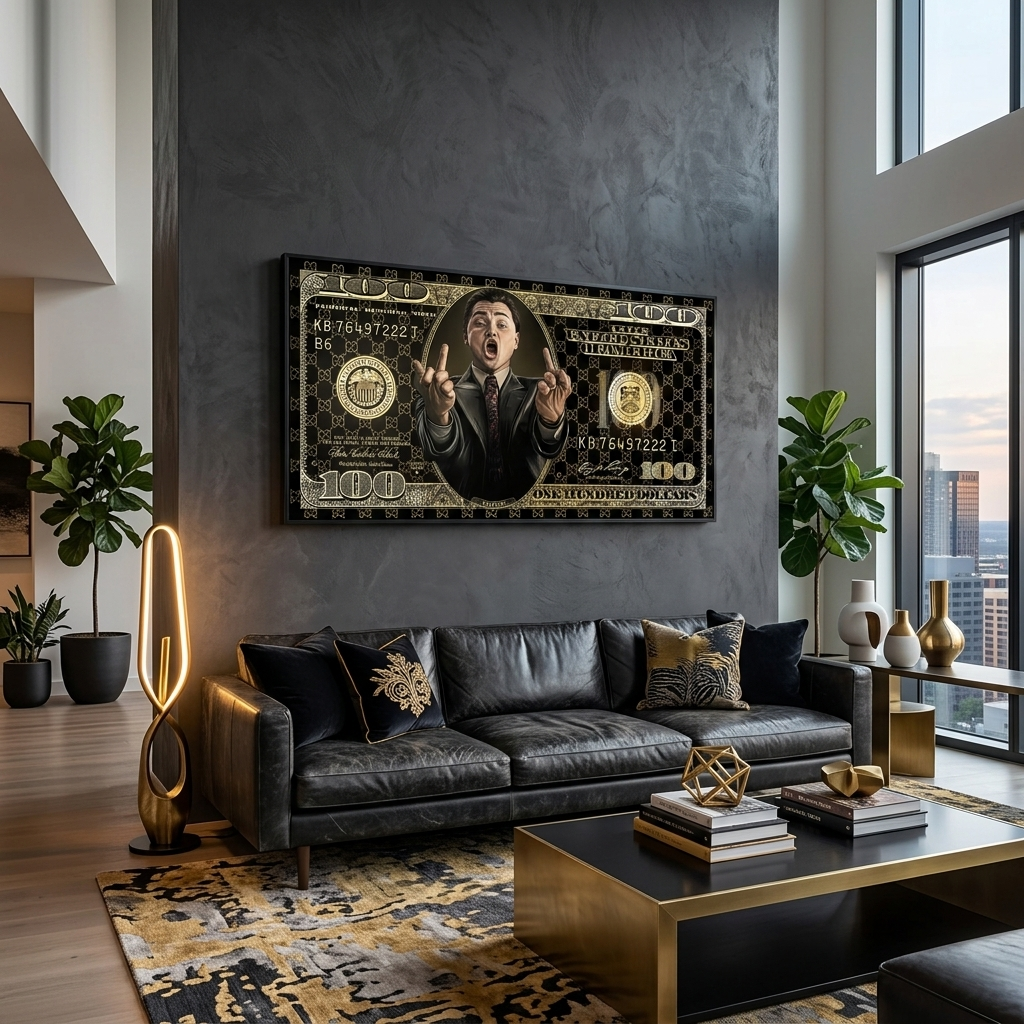 100 dollar bill black and gold The Wolf of Wall Street Motivational Canvas Wall Art Print