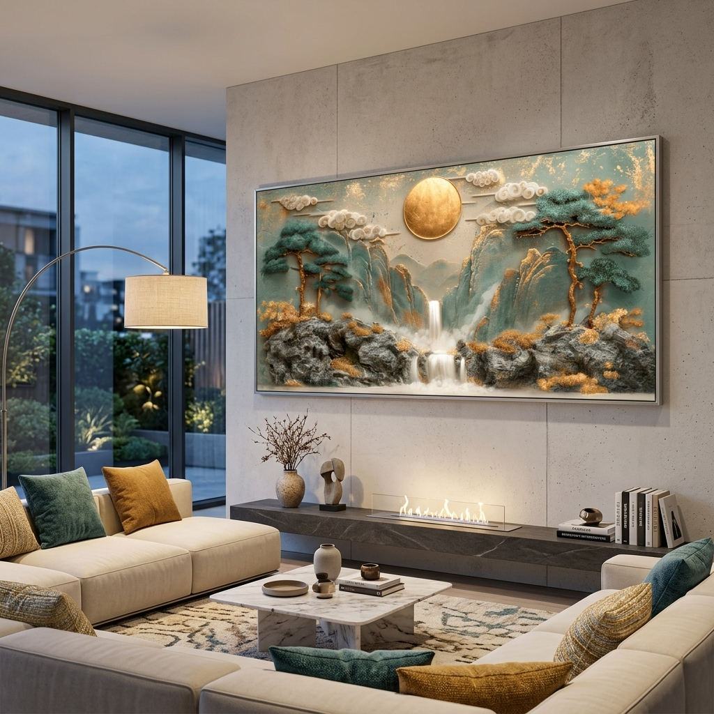 Zwei Hirsche in der Nähe eines Baumes mit einem Berg im Hintergrund Abstraktion Leinwand Wand Kunstdruck